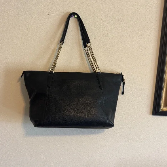Coach Black Leather Tote with Gold Accents - Picture 2 of 13
